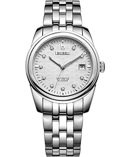 Burei Herren Noble Geschmackvolle Design Datum Display Automatische Armbanduhr Armbanduhr mit Edelstahl Armband