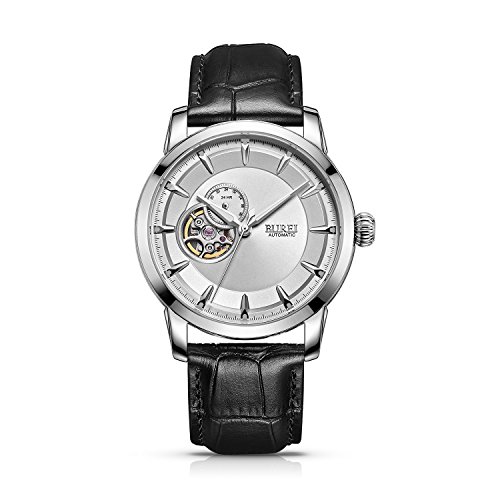 Burei Herren Boyfriend s Datum Display Japanische Automatische Analog Wasserdicht Armbanduhr Uhr mit Kalbsleder Leder Gurt