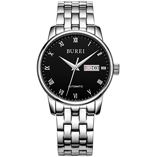 Burei Herren Tag und Datum Kalender automatische Luxus Wasserdicht Armbanduhr Armbanduhr mit Edelstahl Armband