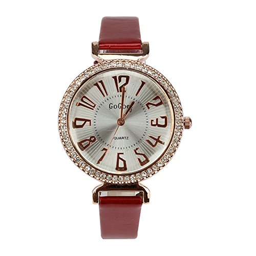 XY Fancy Damen analog Quarz mode Armbanduhr grosse Nummer Zifferblatt Bekleiduhr Rot
