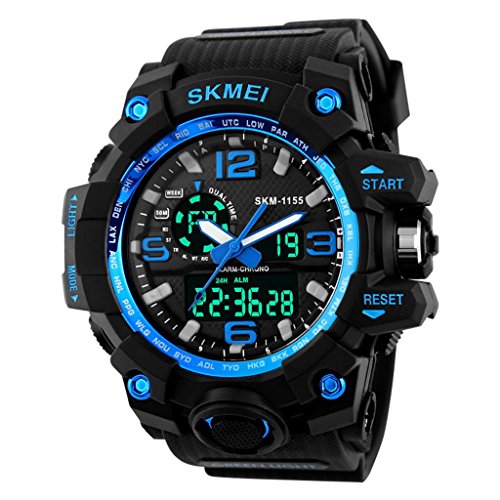YPS M nner Super Shock Art und Weise doppelte Bewegung Gummiband Sport Armbanduhr Blau WTH3349