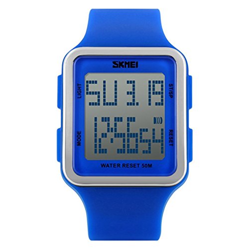 YPS Frauen S igkeit Farben Silikon Quadrat LCD Digital Sport Armbanduhr Blau WTH3360
