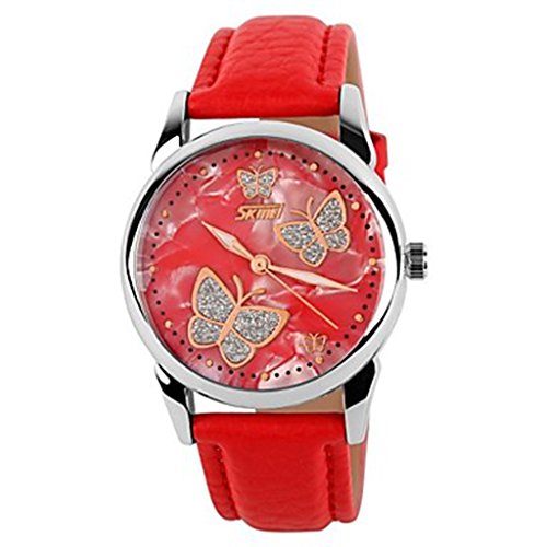 YPS Frauen Schmetterlings Muster Elegantes Dial Lederband Fashion Armbanduhr Red WTH0963