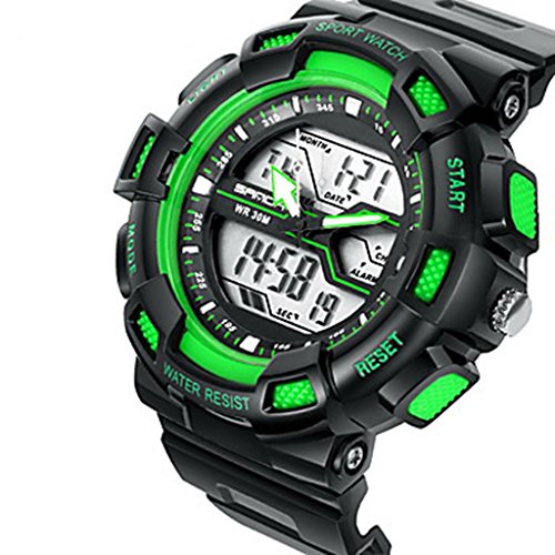 YPS Herrenmode Sport Analog Digital Double Time LCD Schirm Gummi Armbanduhr Gruen WTH3531