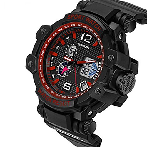 YPS Herrenmode Sport Analog Digital Double Time LCD Schirm Gummi Armbanduhr Rot WTH3505