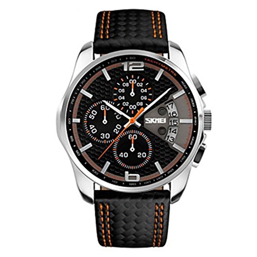 YPS Herrenmode Sport Racing Design Leder Quartz Chrono Armbanduhr orange WTH3316
