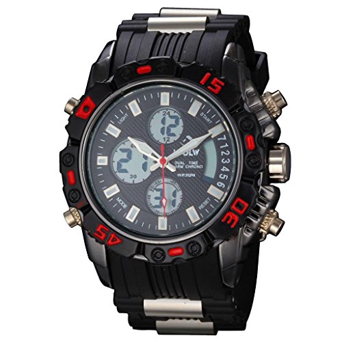 YPS Maenner Military Style Multifunktions Dual Time Zones Gummi Band Armbanduhr Red WTH2844