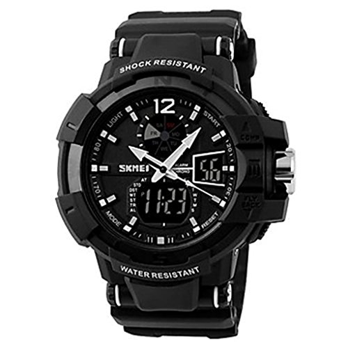 YPS M nner Military Design Multifunktions Dual Time Zones Rubber Band Sportliche Armbanduhr schwarz WTH0985
