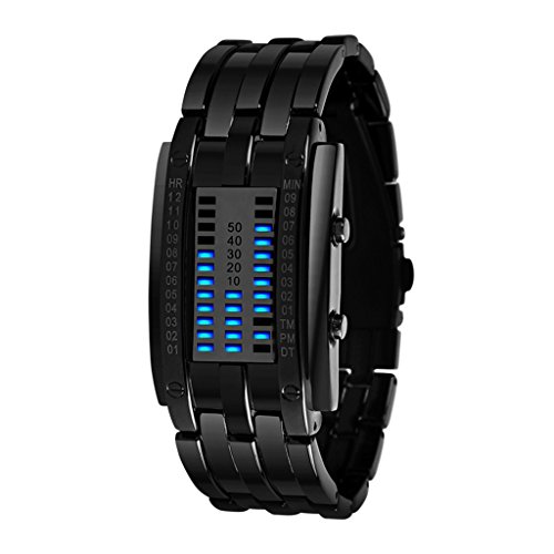 YPS Maenner Frauen Stainless Steel Blue Binary LED Displayer Sports Armbanduhr Schwarz WTH0740