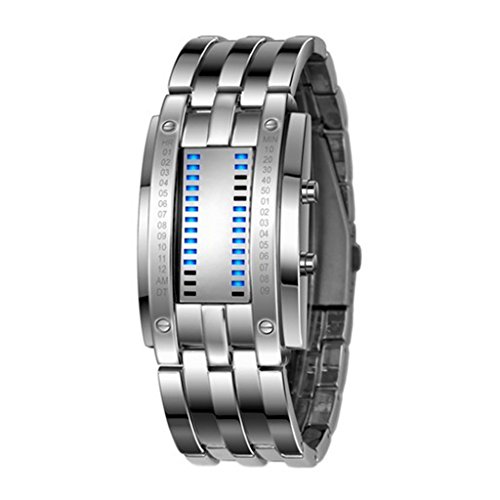 YPS Maenner Frauen Stainless Steel Blue Binary LED Displayer Sports Armbanduhr Weiss WTH0741