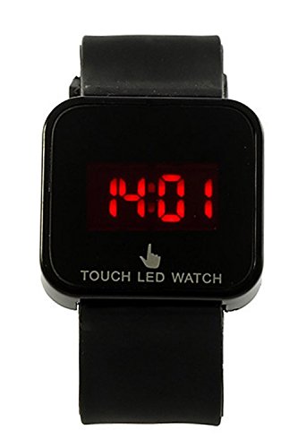 SODIAL R Bunte Unisex LED Digitale Touch Screen Silikon Armbanduhr Schwarz