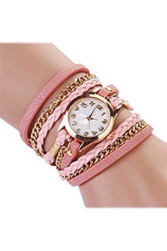 SODIAL R Fashion Damen Retro Synthetische Lederarmbanduhr Armband Armbanduhr rosa