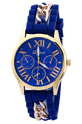 SODIAL R Golden Gehaeuse Silikon Legierung Armband Armbanduhr koenigsblau