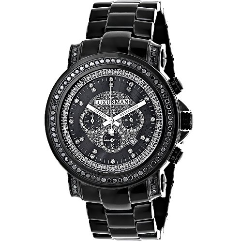 Mens Black Diamond Watch by Luxurman 3ct Chronograph Oversized