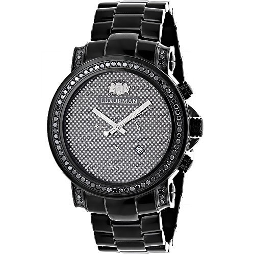 Mens Black Diamond Watch 3ct LUXURMAN Oversized Watches