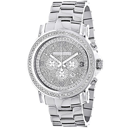 Large Iced out Mens Chronograph Real Diamond Bezel Watch Luxurman Escalade 2 5ct Plus 2 Leather Straps
