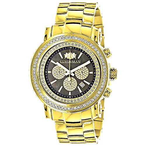 Large Diamond Bezel Watch 2 5ct Luxurman Escalade Yellow Gold Plated