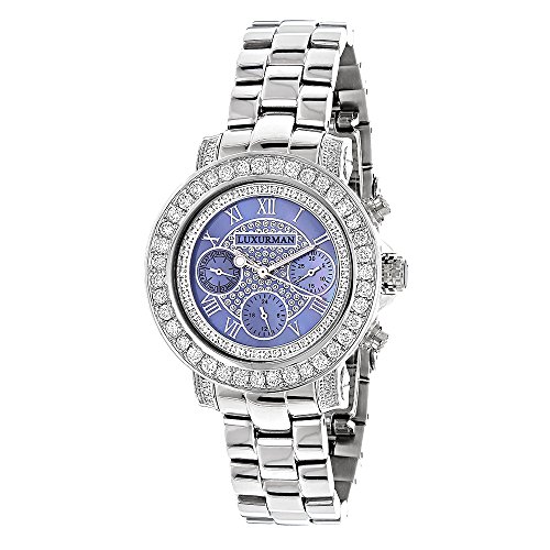 Diamond Watches For Women LUXURMAN Ladies Blue MOP Montana Watch 3ct
