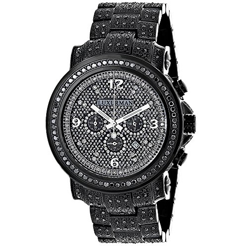 Fully Iced Out Black Diamond Mens Watch by Luxurman 4 25ct Oversized