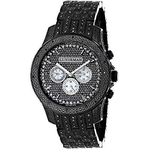 Fully Iced Out Large Mens Black Diamond Watch 1 5ct LUXURMAN