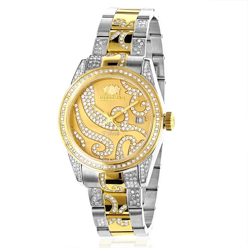 Ladies Diamond Watch 18k White Yellow Gold Pltd Two Tone LUXURMAN Tribeca
