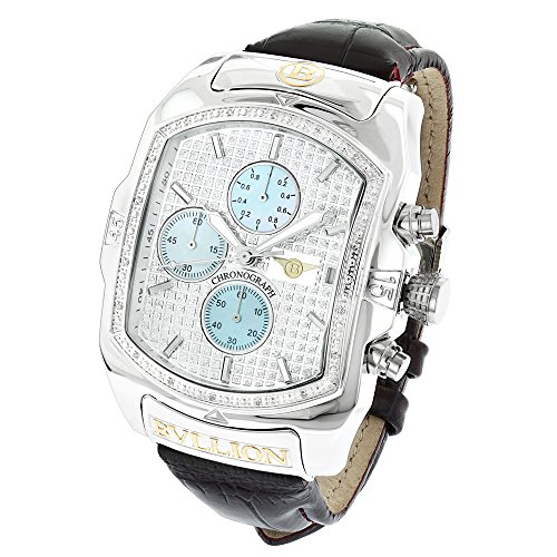 Large Bubble Watches Luxurman Bullion Diamond Watch For Men w Chronograph and Leather Band 0 18ct