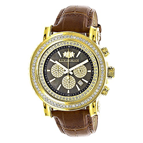 Large Diamond Bezel Watch for Men 2 5ct LUXURMAN Escalade Yellow Gold Plted