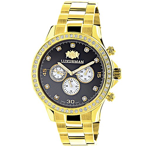Large Diamond Bezel Watch by LUXURMAN 2ct Yellow Gold Tone Watches