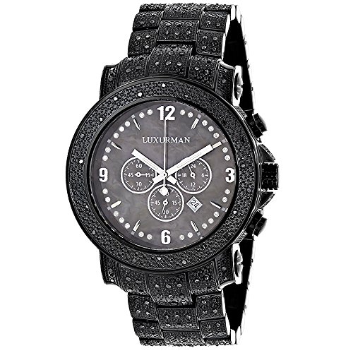 Luxurman Black Diamond Watch for Men 2ct Fully Iced Out Oversized
