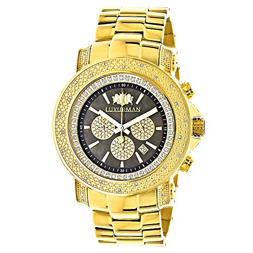 Black Dial Luxurman Diamond Watch 0 75ct Yellow Gold Plated Escalade