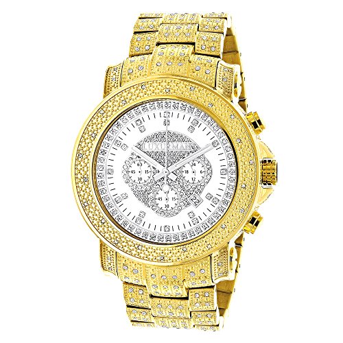 Iced Out LUXURMAN Mens Diamond Watch w Chronograph Yellow Gold Plated 2ct