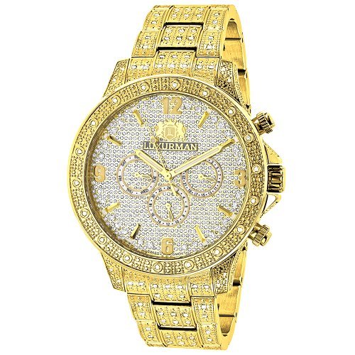 Luxurman Iced Out Mens Diamond Liberty Watch 1 25ct Yellow Gold Plated