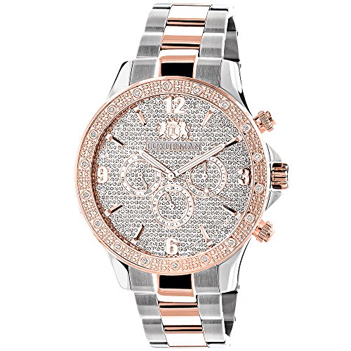 LUXURMAN Mens Diamond Watch Two Tone White Rose Gold Plated Liberty with Swiss Movement Plus 2 Leather Straps