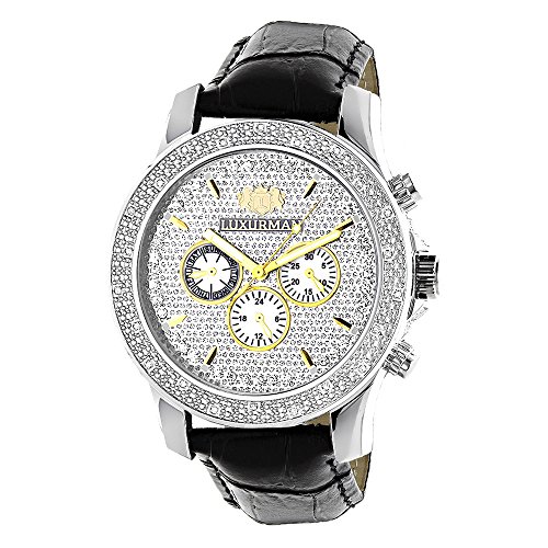 Luxurman Mens Diamond Watch 0 25ct Leather Watch Band