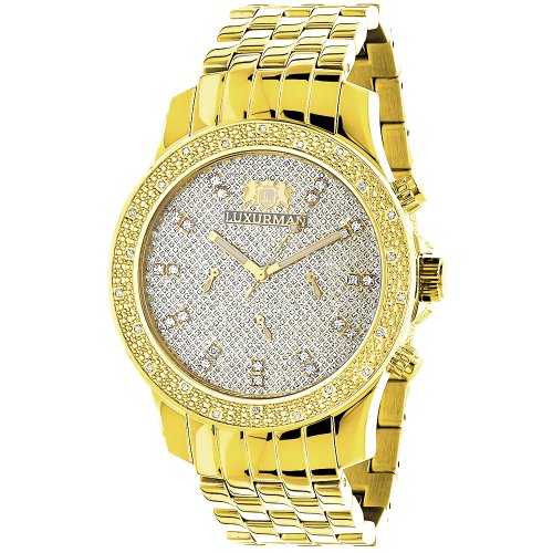 Luxurman Mens Diamond Watch 0 25ct Yellow Gold Tone