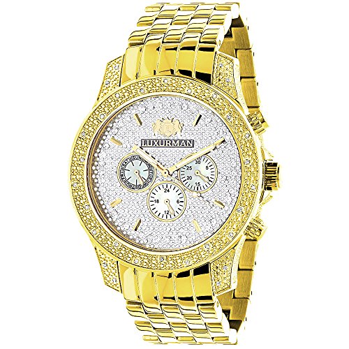 Luxurman Mens Diamond Watch 0 5ct Yellow Gold Plated