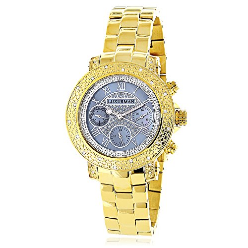 Luxurman Real Diamond Watch for Women 0 3ct Yellow Gold Plated Montana