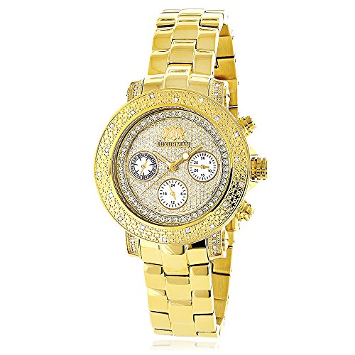 Luxurman Ladies Diamond Watch 0 3ct Gelbes Gold ueberzogener