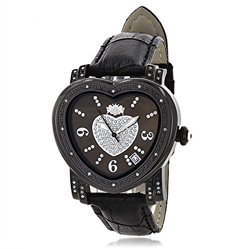 LUXURMAN Ladies Diamond Heart Watch 0 25ct Black MOP