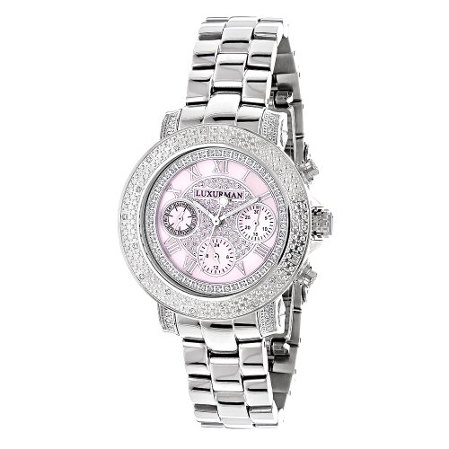 Luxurman Ladies Diamond Watch 0 3ct Pink MOP Oversized Womens Watch