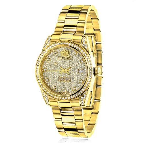 Iced Out Luxurman Ladies Diamond Yellow Gold Plated Watch 1 5ct Tribeca