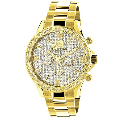 Luxurman Liberty Mens Diamond Watch for Sale 0 2ct Yellow Gold Plated