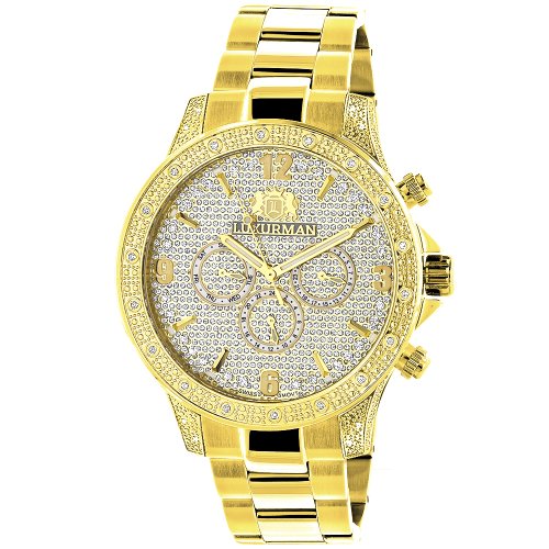 Luxurman Liberty Mens Diamond Watch 0 5ct Yellow Gold Plated