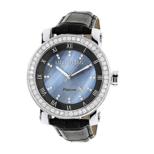 LUXURMAN Mens VS Diamond Bezel Watch 4 ct Blue MOP