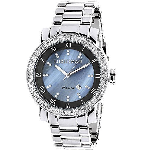 Luxurman Mens Diamond Watch 0 12ct Blue MOP