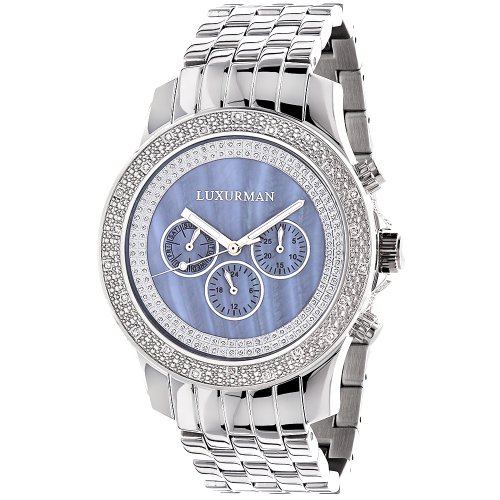 Luxurman Watches Mens Diamond Watch 0 25ct Blue