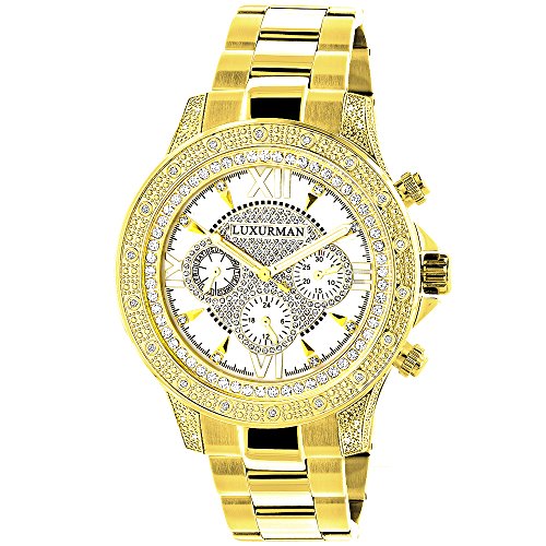 Luxurman Watches Mens Diamond Watch 0 5ct Yellow Gold Plated