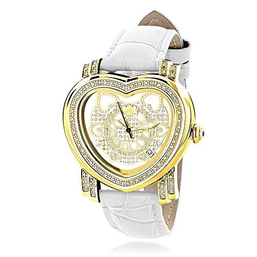 LUXURMAN Watches Ladies Diamond Heart Watch 0 30ct Yellow Gold Plated