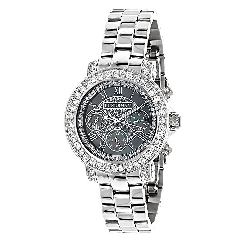 Luxurman Watches Ladies Diamond Watch 3ct Black