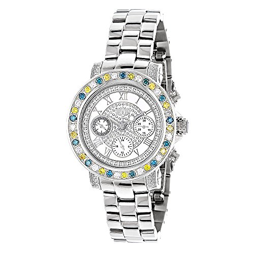 LUXURMAN Watches Ladies White Yellow Blue Diamonds Watch 2 75ct